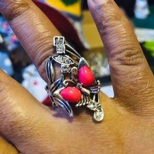 HOT PINK SILVER BUTTERFLY STRETCHY RING